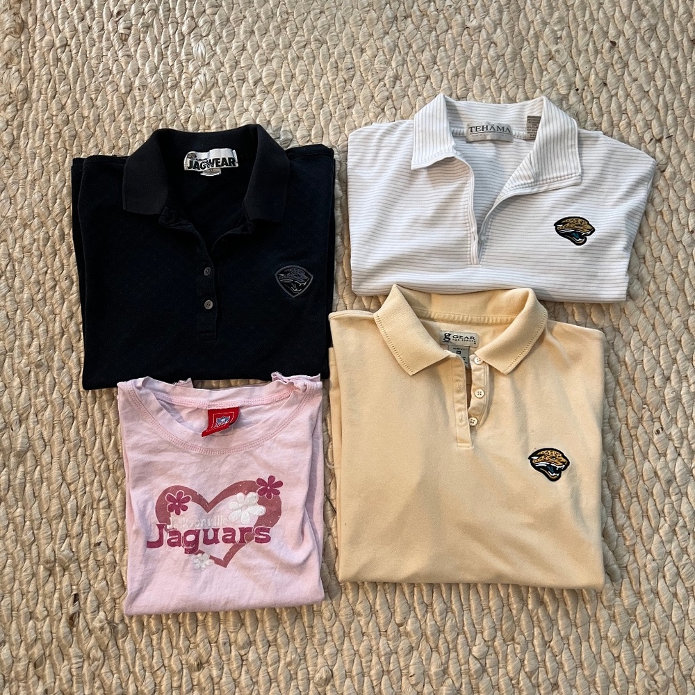 Jacksonville Jaguars Lot of 3 Women's Polo Shirts & 1 Pink Baby Doll T-Shirt
